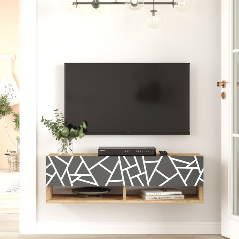 Futur meuble télé pin / anthracite Uv avec console de divertissement flottante 40 pouces avec tablettes et portes de rangement