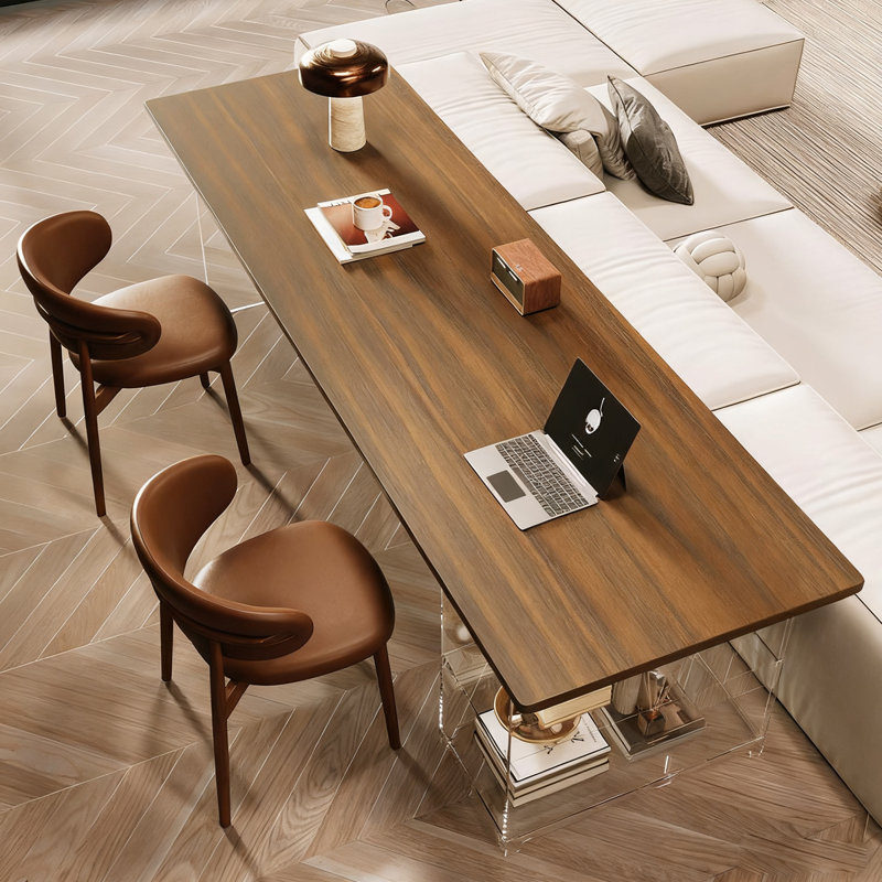 Bureau d'écriture rectangulaire en bois massif brun noisette, H 29,53 po x l 86,61 po x P 27,56 po