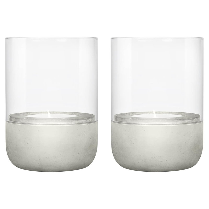 2 Piece Glass Corner Tealight Holder Set, Light Grey