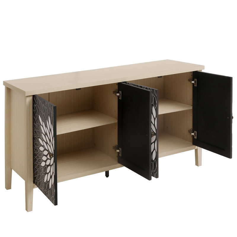 Buffet buffet, armoire de rangement avec rangement, armoire de rangement moderne avec 4 portes et tablettes réglables pour le salon, la salle à manger, la cuisine et le vestibule