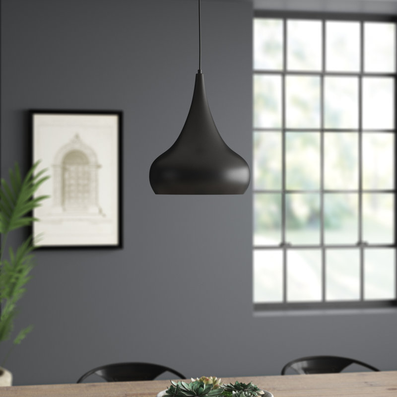 Luminaire suspendu en forme de goutte à 1 lumière Beaudry, Noir, H 15 po x l 11,5 po x P 11,5 po