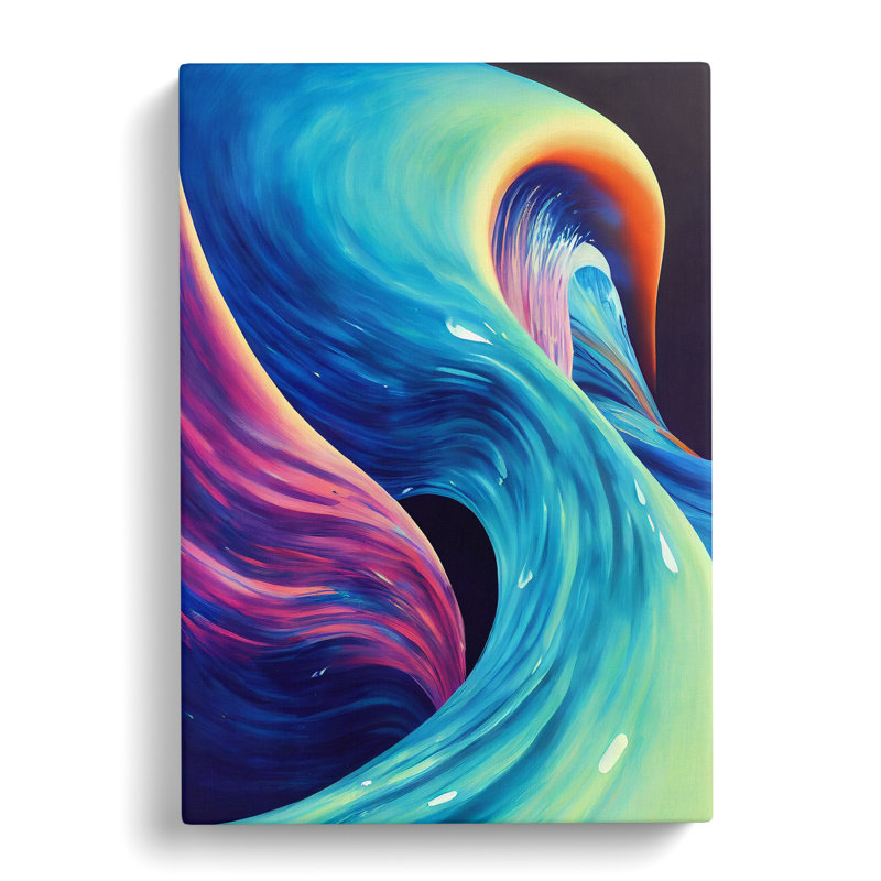 Neon Ocean Wave Abstract - Wrapped Canvas, 50cm H x 35cm W x 3cm D