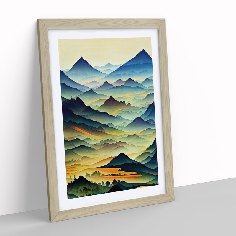 Painting of a Mountain Landscape No.1 - Wall Art, 46cm H x 34cm W x 2cm D, Oak Framed, Oak Framed