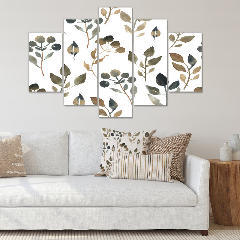 Simple Brown Leaves on White - 5 pièces sur toile tendue