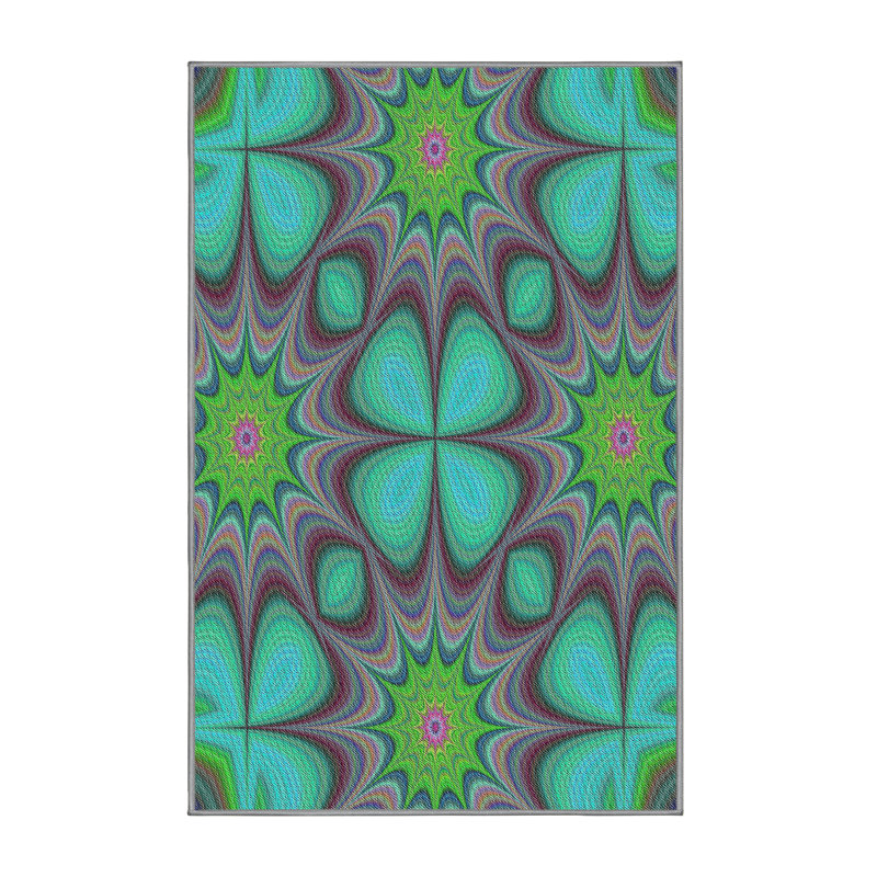 Tapis vert/gris à motifs, Rectangle 5 pi x 7 pi