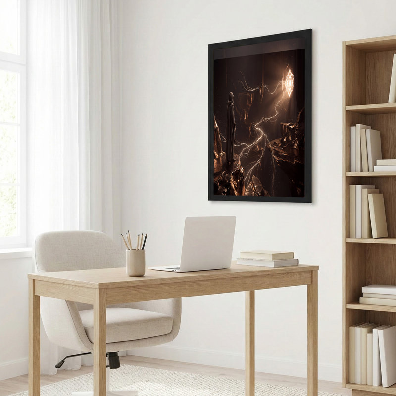 Art mural sur toile à capuchon en bronze avec fenêtre géométrique rougeoyante, H 18 po x l 24 po