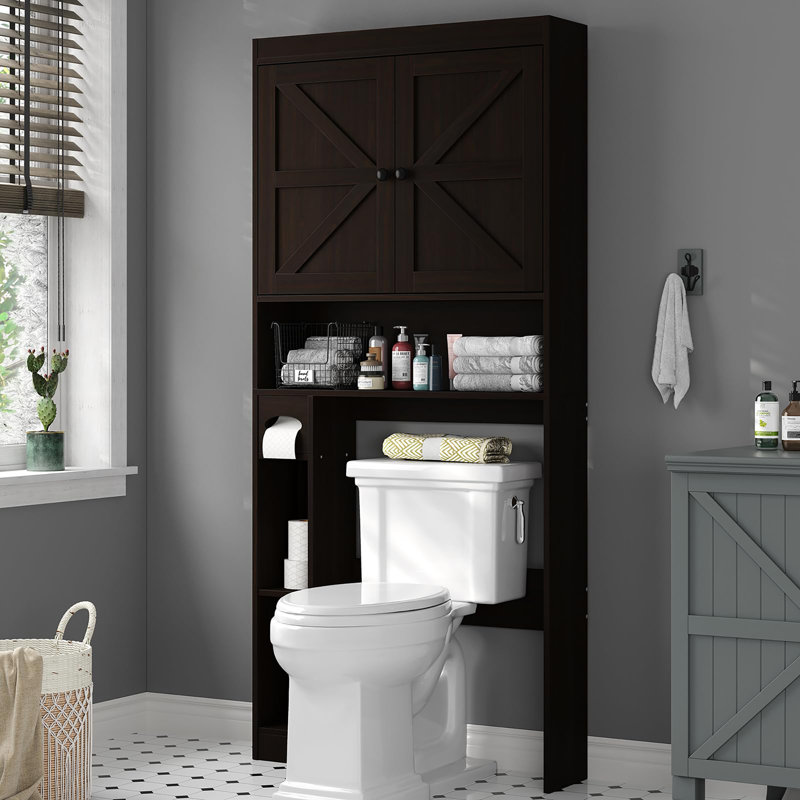 Armoire de rangement au-dessus de la toilette 32,3 po avec portes de grange, Espresso