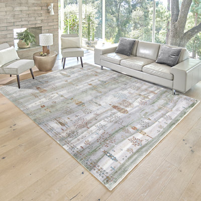 Florance Olea Transitional Abstract Green Acrylic Viscose and Polyester Area Rug