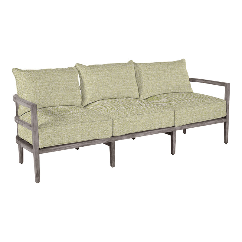 Santa Barbara 87" Wide Outdoor Teak Patio Sofa with Cushions, No Welt, Herringbone Sand, Natural Teak