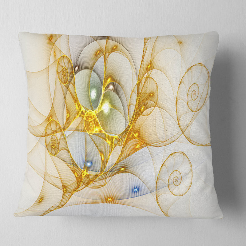Curly Spiral - coussin abstrait imprimé, 18 po x 18 po, Doré / Blanc, Coussin décoratif