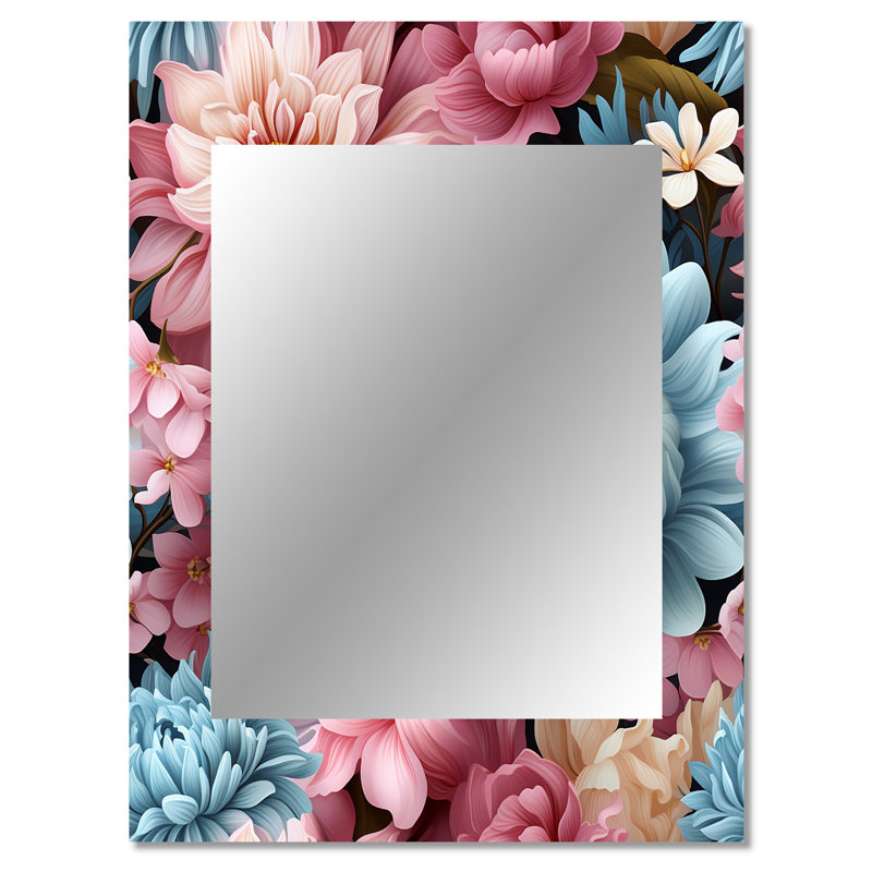 Aranveer bleu et rose pastel pivoines fleurs accent - miroir décoratif floral, miroir mural de chalet, art en métal imprimé