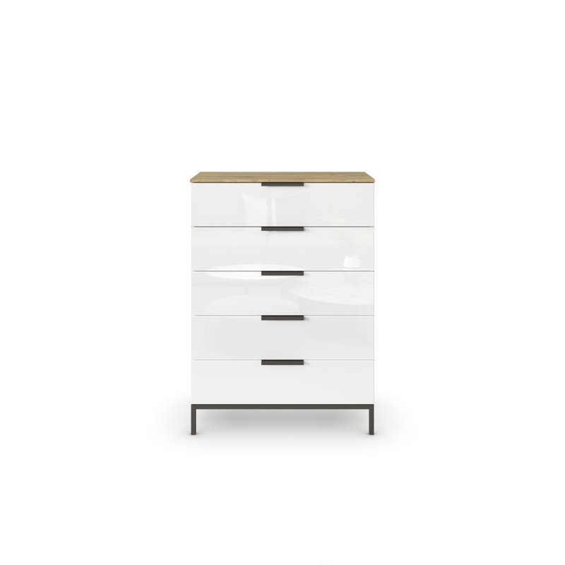Flipp 5 - Drawer Chest of Drawers, Artisan Oak/White Glass/Graphite