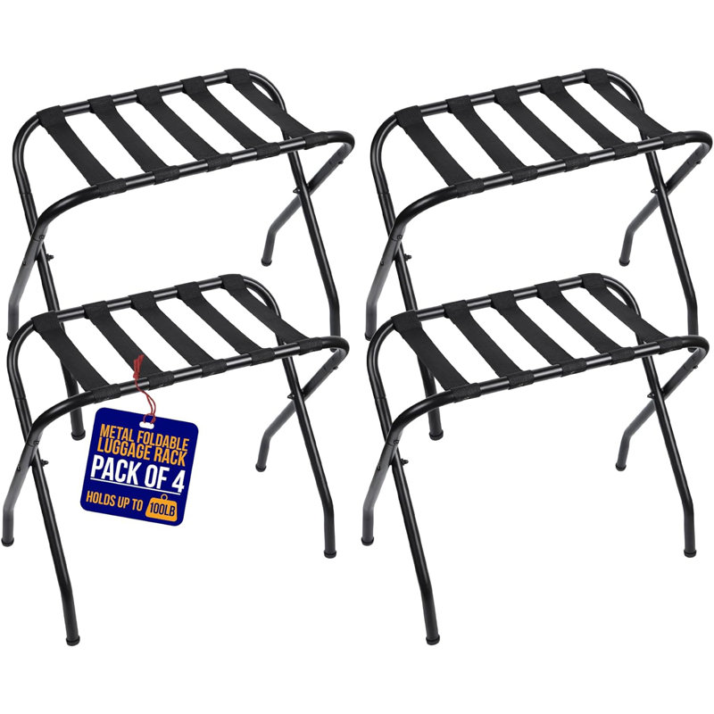 Lifemaster Metal Luggage Rack - Pack of 4 Foldable Space Saving with  Nylon Straps - Black