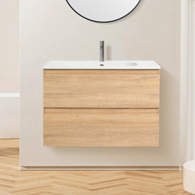 Ensemble de meuble-lavabo mural simple 30 po avec plateau en céramique Jahleah