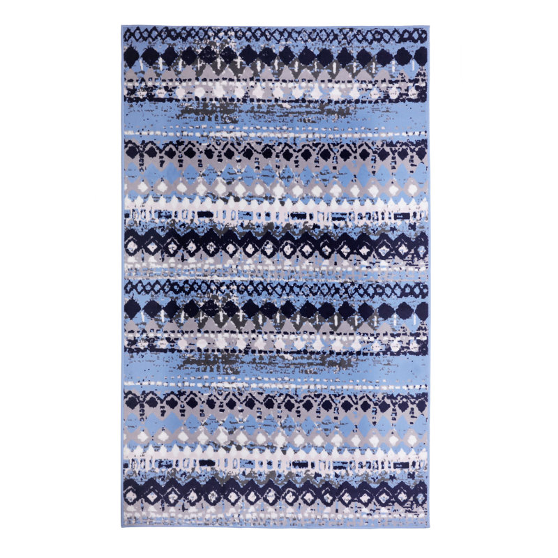 Tapis bleu clair / gris Seabridge, Rectangle 7 pi 8 po x 11 pi