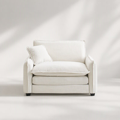 Comfortable Single Deep Seat Sofa with Pillow, Beige Corduroy for Living Room and Bedroom, Multiple Occasions