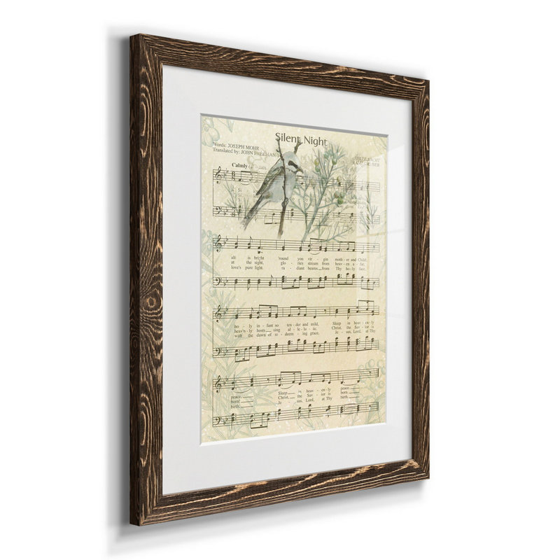 Silent Night - Reproduction d'art textuel sur papier encadré, H 24 po x l 18 po x P 1,5 po, Noyer