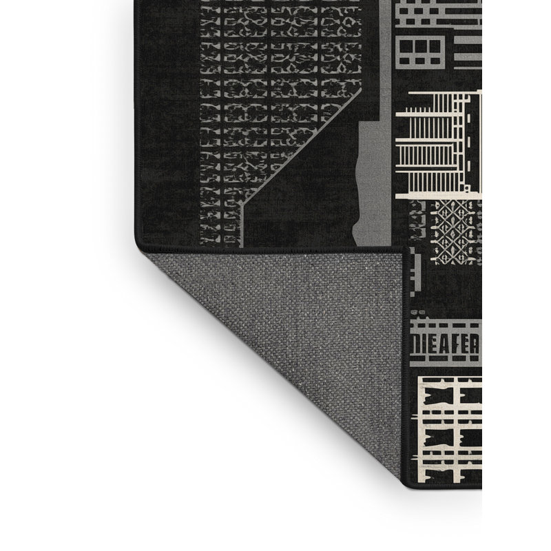 Tapis marocain doux et moelleux d'inspiration mondiale Tonnele en gris - reliure noire, Carré 5 pi