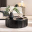 Table basse ronde de 35,43 po pour table de salon en fibre de verre, table basse au design moderne pour bureau, appartement, sans assemblage, noir mat