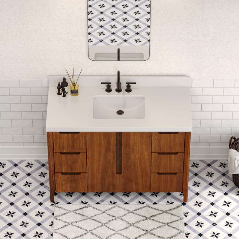 Sequoia 48 In. Single Sink Whitebrook Quartz Countertop Bath Vanity in Mango Wood With ORB Faucet, Noir Juglans