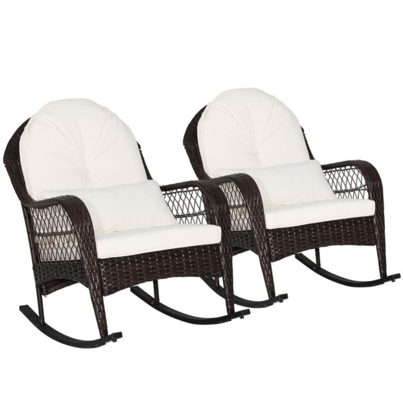 Chaise berçante de patio en rotin avec coussins de dossier et coussin de taille