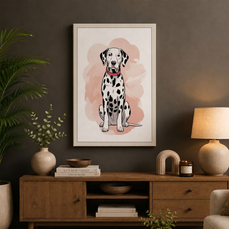 Dalmatian in Pink Modern - Wrapped Canvas, 18x12 - 45.7 x 30.5 cm, Ochre Border