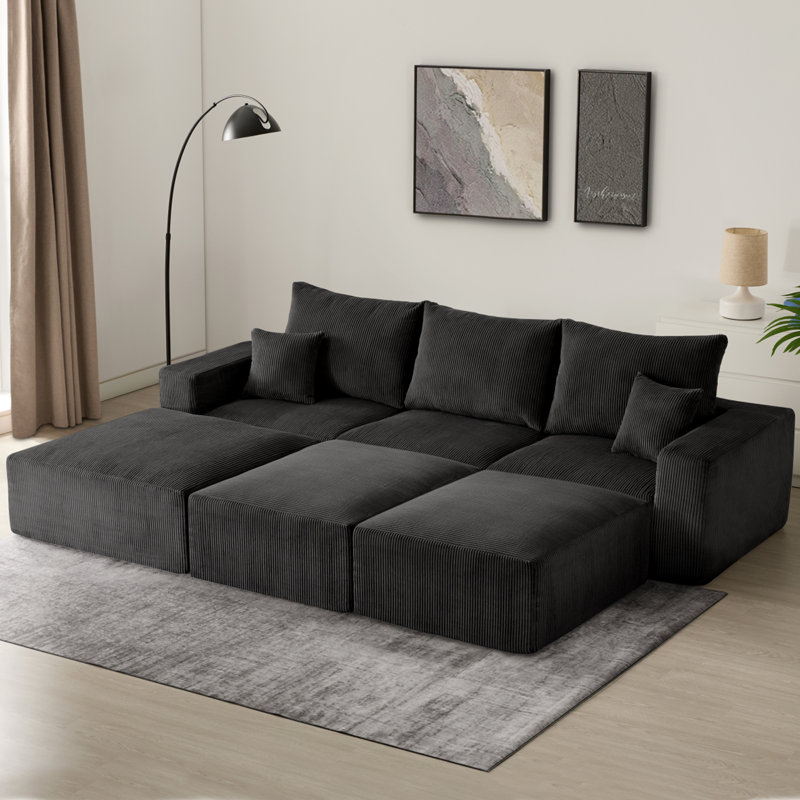 Canapé modulaire sans assemblage de 113 po Boneless, Velours côtelé noir