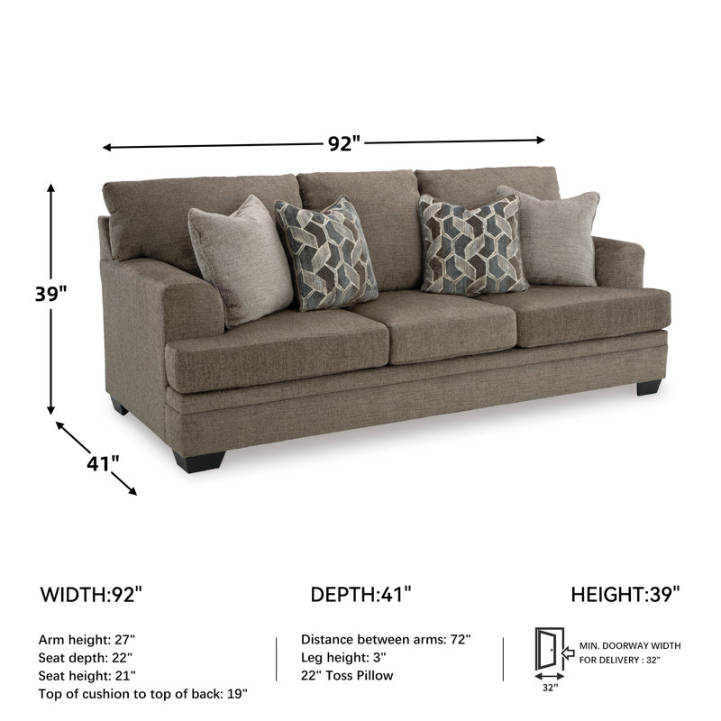 Fiarvale Upholstered 92'' Sofa, Brown 100% Polyester