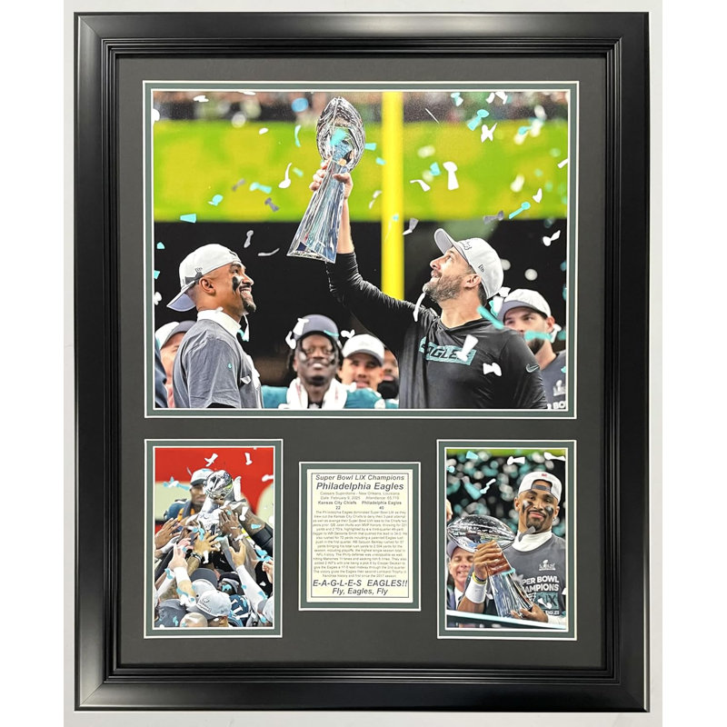 Eagles de Philadelphie | 2024 Super Bowl LIX Champions | Montage photo encadré 18 po x 22 po | Coach et QB