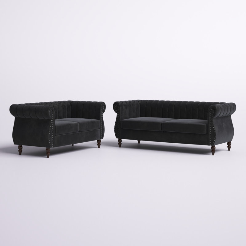 Ensemble de salon Titus Velvet, Velours noir