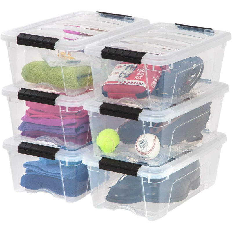 13 Qt Stackable Plastic Storage Bins With Lids, 6 Pack - BPA-Free, - See-Through Organizing Solution, Latches, Durable Nestable Containers, Secure Pull Handle