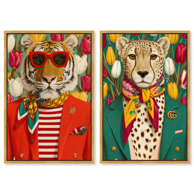 «Dapper Feline», reproduction sur toile encadrée par Art Remedy, ensemble de 2