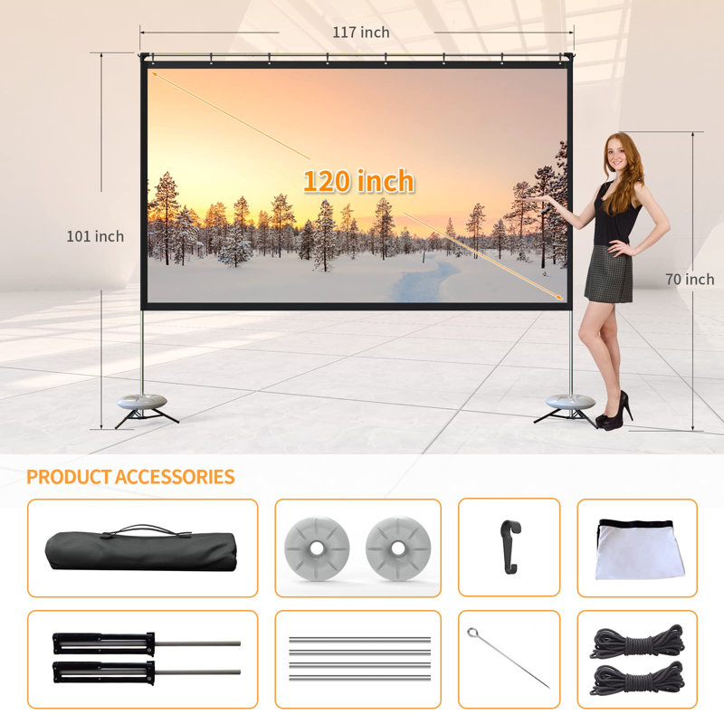 WEWATCH Outdoor Portable Projector Screen Projector Screen, 120"