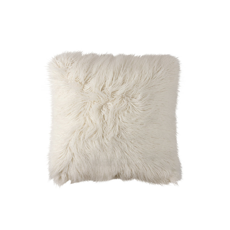 White Faux Fur Square Throw Pillow with Insert