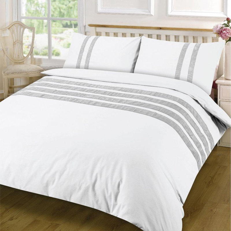 Fienley Cotton No Pattern Duvet Cover with Pillowcases, Double Duvet Cover + 2 Standard Pillowcases, White