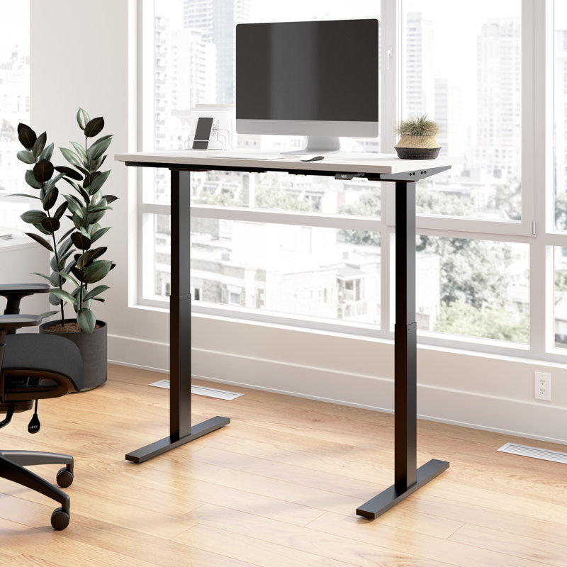 Adjustable Metal Base Standing Desk, 47.68" H x 47.59" W x 23.62" D, White/Black