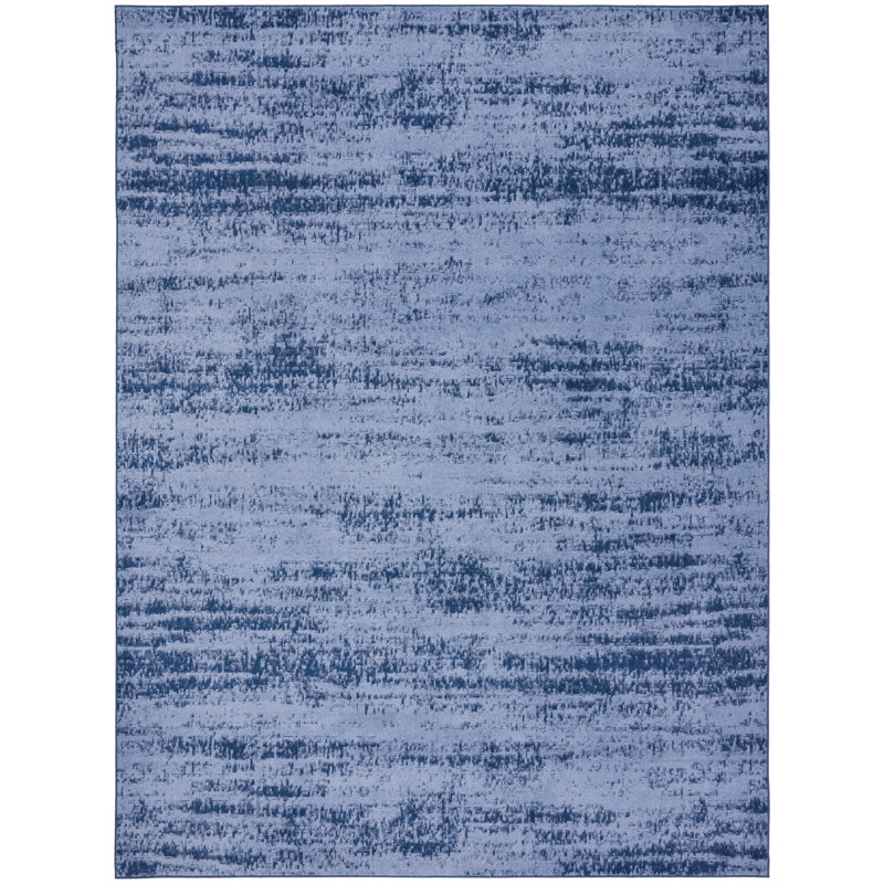 Tapis intérieur / extérieur bleu / denim en chenille tissé à la machine, Rectangulaire 8 pi x 10 pi