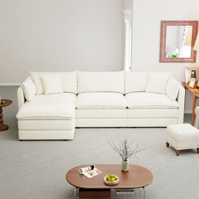 112" L Shaped Modern Sofa Modular Sectional Cloud Couch With Ottoman, 4-Seat Chenille Deep Seat Sofa With Pillow For Living Room