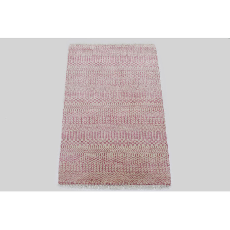 Tapis géométrique rose en laine noué à la main Fandando