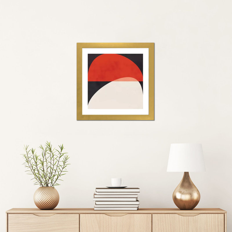 «Geometric Shapes I» par Ana Rut Bré - impression d'art graphique, H 16 po x l 16 po x p 1 po, Papier encadré doré, Blanc