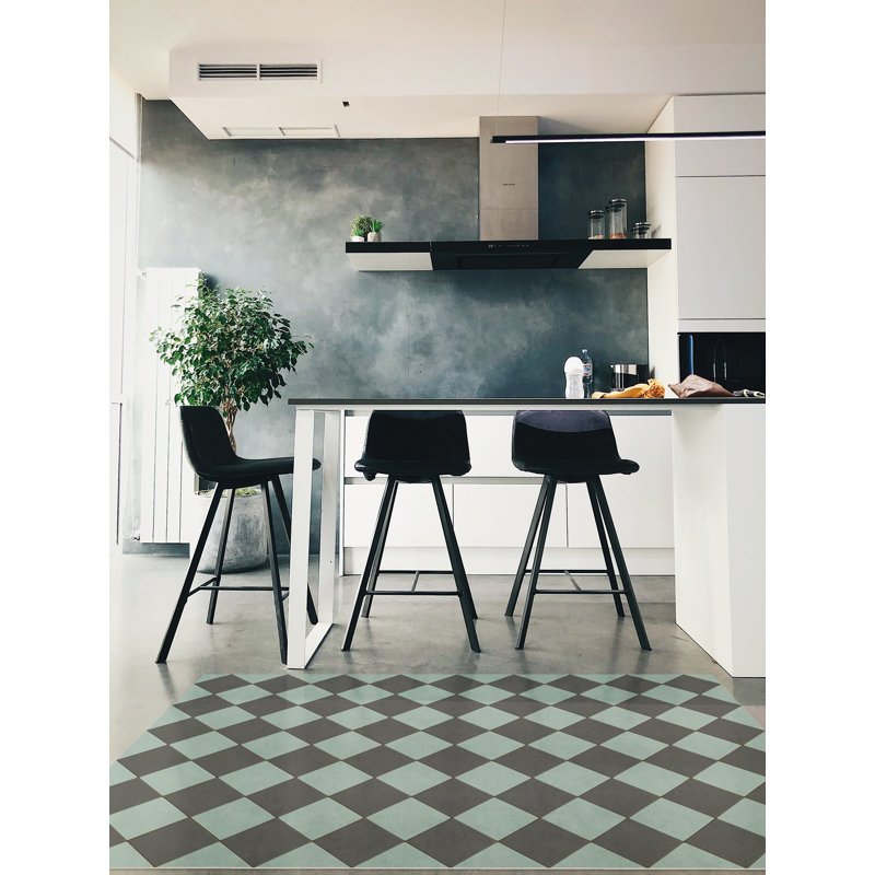 Hooppole Vinyl Checkered Indoor Rug, Rectangle 4' x 6'
