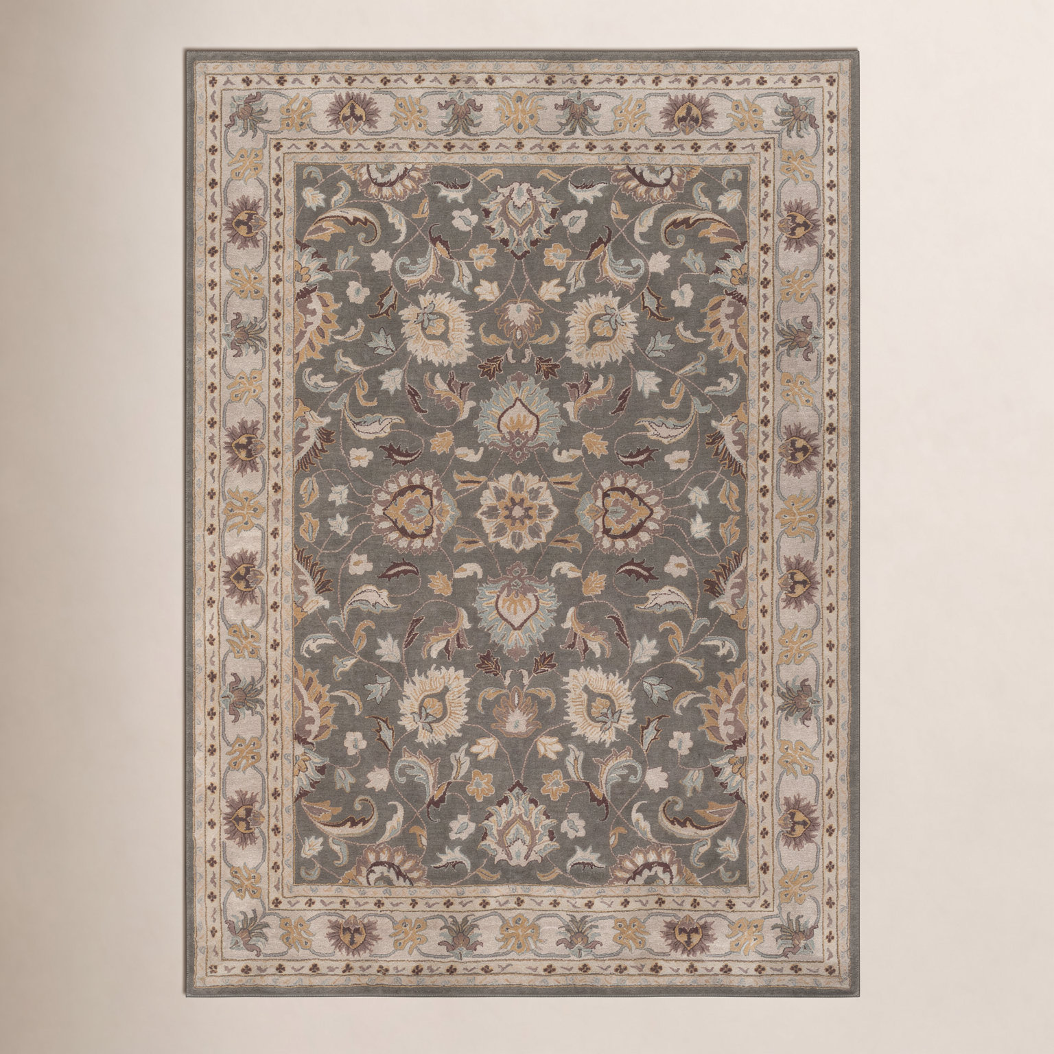 Arden Charcoal Beige Yellow Hand-Tufted Wool Rug, Rectangle 9' x 12'