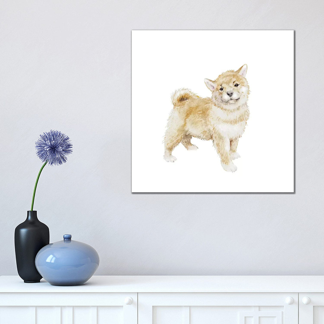 Shiba Inu Puppy by Wandering Laur - Wrapped Canvas Painting