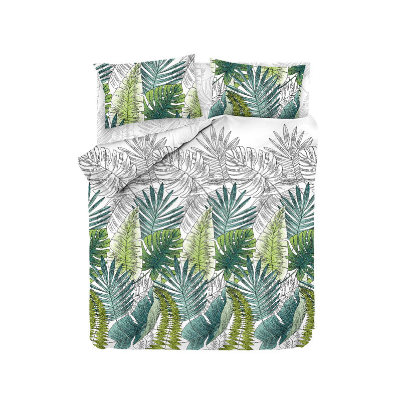 Ensemble de housse de couette 100% coton vert / blanc / gris Janna, Housse de couette double TG + 2 taies d'oreiller s