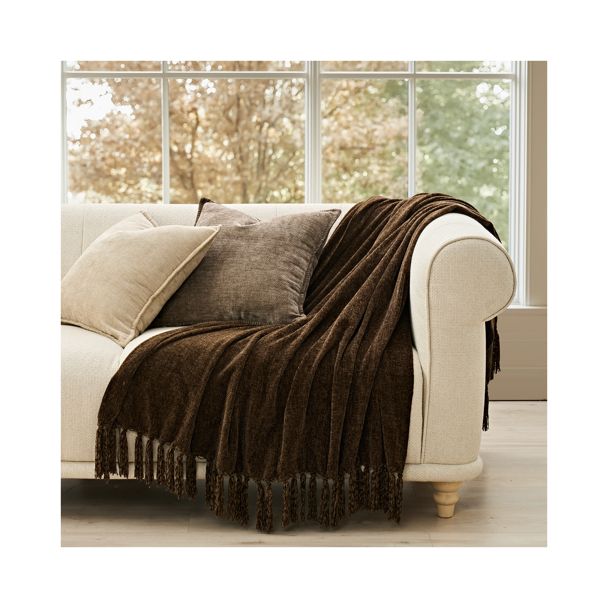 Soft Chenille Throw Blanket, 80" L x 60" W, Dark Brown