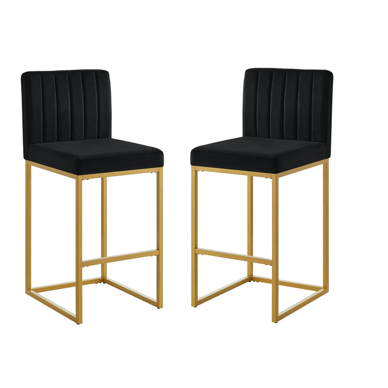 Ensemble de tabourets de bar en velours durable, design moderne noir doré pour la maison, Noir