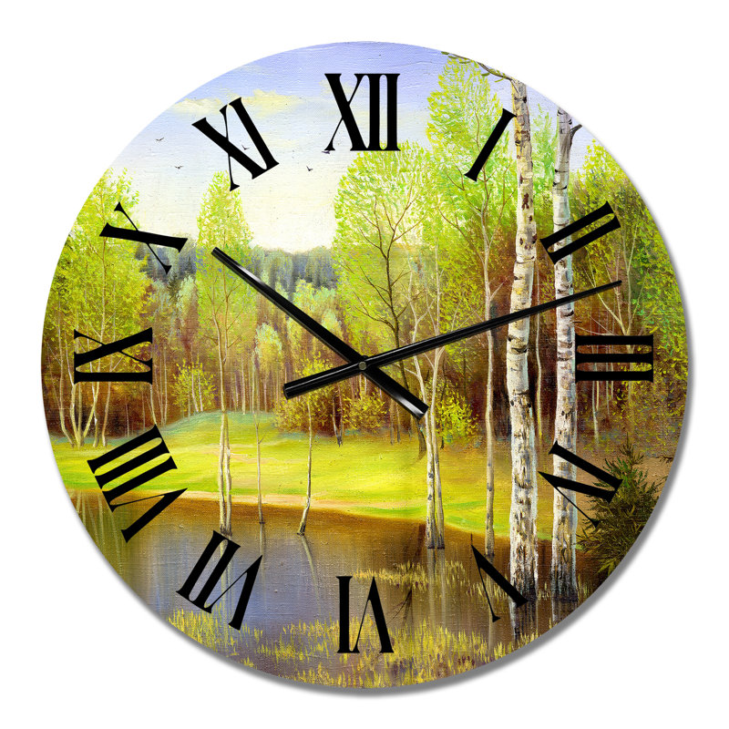 Beautiful Summer River Green Landscape IV - Horloge murale, Moyen