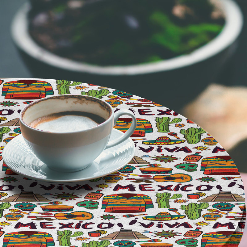 Wrought Studio™ Mexican Fitted Round Tablecloth Multicolor, 51.97" Round
