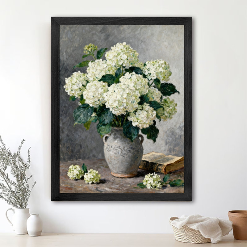 Art floral rétro encadré noir, H 25 po x l 17 po