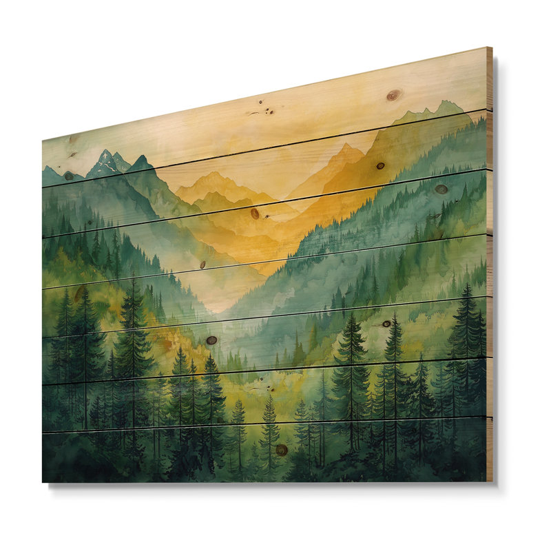 «Alaska Forest Echoes In The Summit I», impression de paysage de montagnes - sur bois de pin naturel